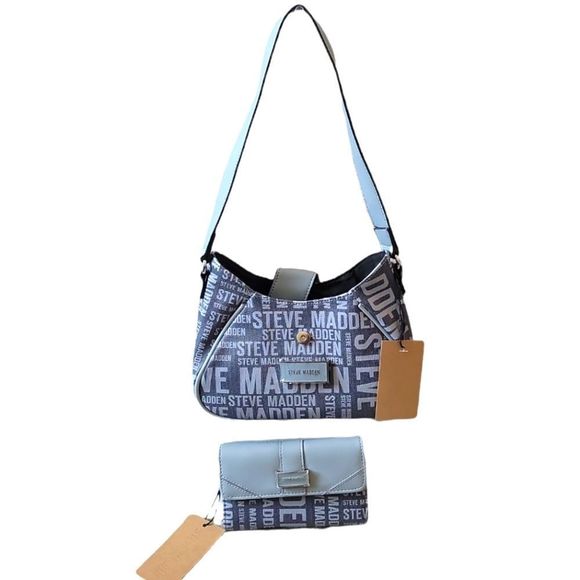 NWT STEVE MADDEN HAYES & LARK BLUE DENIM MULTI PURSE AND WALLET SET SHOULDER BAG - Picture 1 of 7
